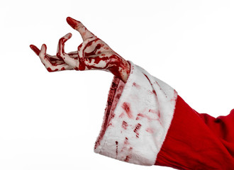 Santa Zombie bloody hand on a white background