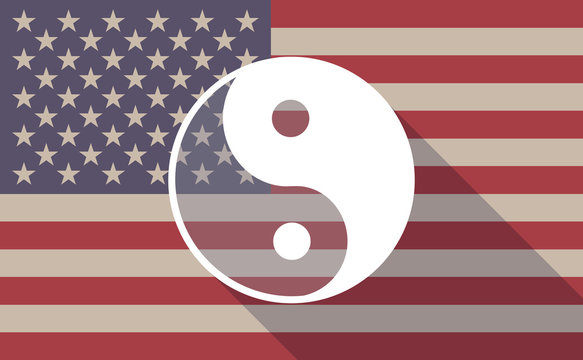 USA flag icon with a ying yang