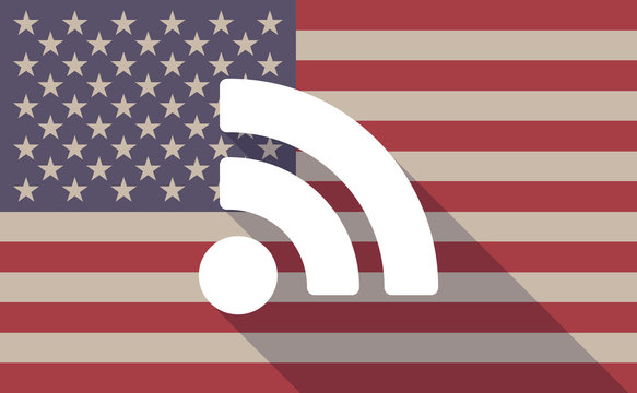USA flag icon with a RSS sign