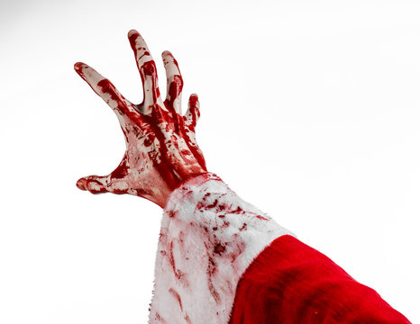 Santa Zombie bloody hand on a white background