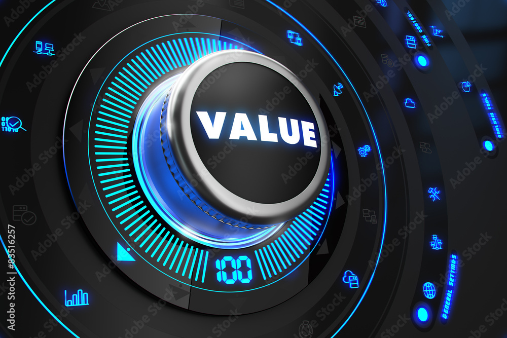 Poster value controller on black control console.