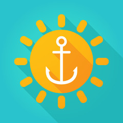 Long shadow sun icon with an anchor