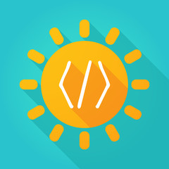 Long shadow sun icon with a code sign