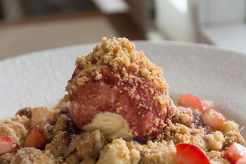 Strawberry Crumble Pancake on plate