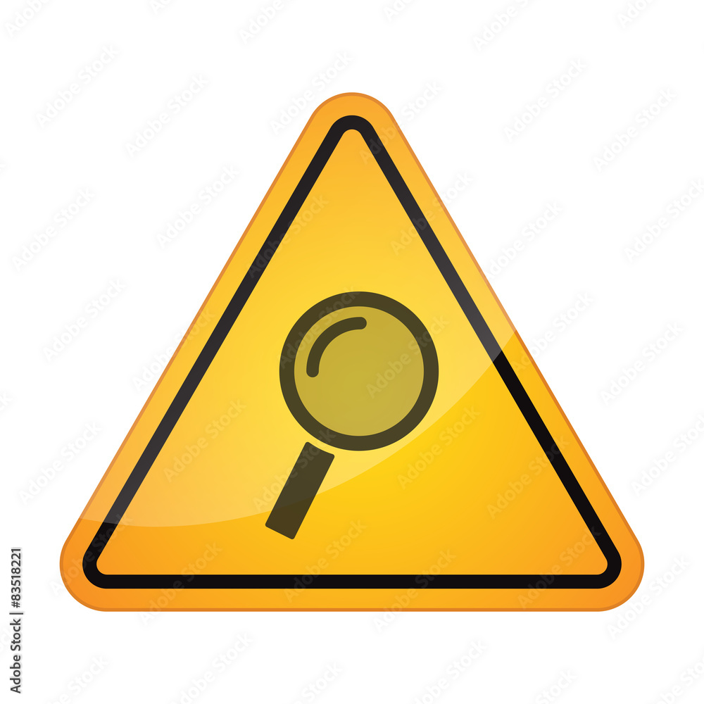 Sticker danger signal icon with a magnifier