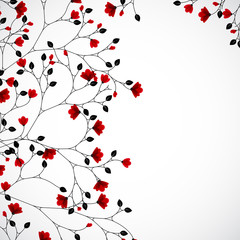 Abstract nature background with red flowers. Vector