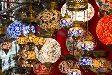 traditional Asian lanterns of colored glass on the market
