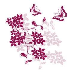 Fototapeta premium twig cherry blossoms and butterflies