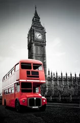 Foto op Canvas Rode Londense bus voor de Big Ben © by-studio