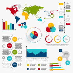 Business data market elements dot bar pie charts diagrams and gr