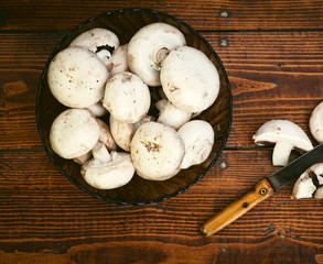 Mushrooms on wooden table