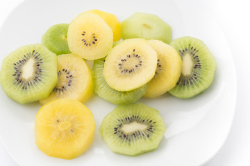 Kiwi and Golden Kiwi fruit isolated on white background