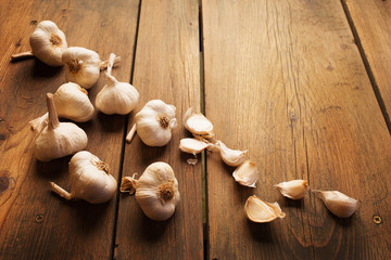 Garlic on picnic table background