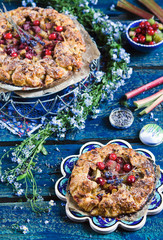 Homemade  rhubarb and cranberries galette