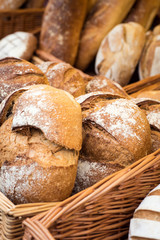 Selection fo various cereal homemade breads on display