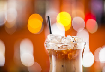 Ice coffee on bar desk