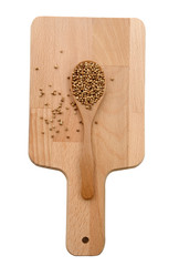 Wooden spoon and black peppercorn isolated with clipping path