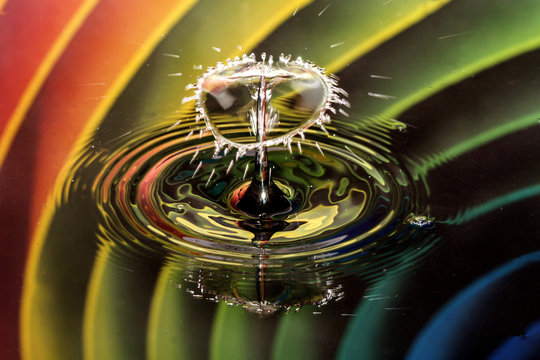 Water drops on bubble with rainbow background