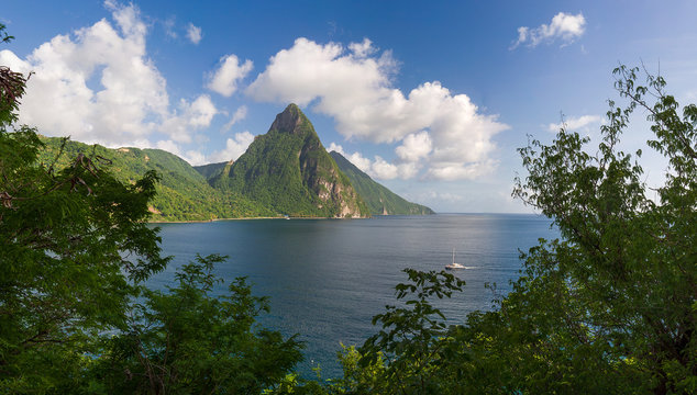 Saint Lucia, Soufriere, Landscape with Petit Piton