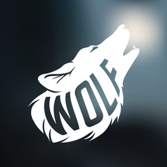Wolf silhouette with concept text inside on blur background