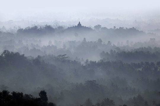 Indonesia, Central Java, Morning in Borobudur Temple