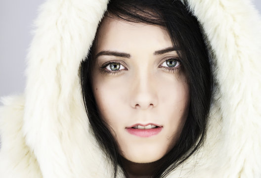 Woman with fur hood
