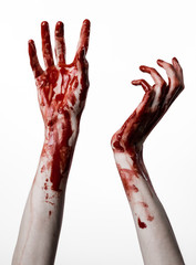 bloody hands killer zombie isolated on white background