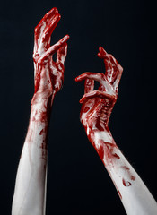 bloody hands killer zombie isolated on black background