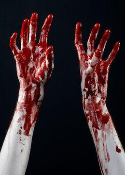 bloody hands killer zombie isolated on black background