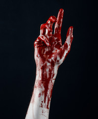 bloody hands killer zombie isolated on black background