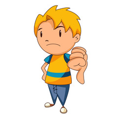 Kid thumbs down, vector illustration