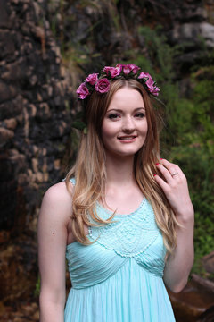 Portrait of woman wearing flower headband