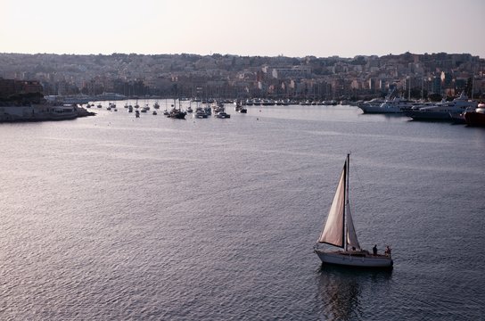 Malta, La Valetta, View of city at sunset time