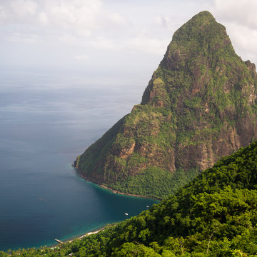 St Lucia, Petit Piton seen from Tete Paul hiking trail 