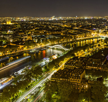France, Paris, Aerial view of city at night