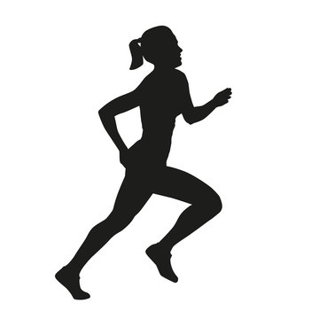 Vector isolated silhouette of running woman
