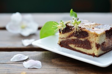 Brownie with cream cheese, chocolate and banana