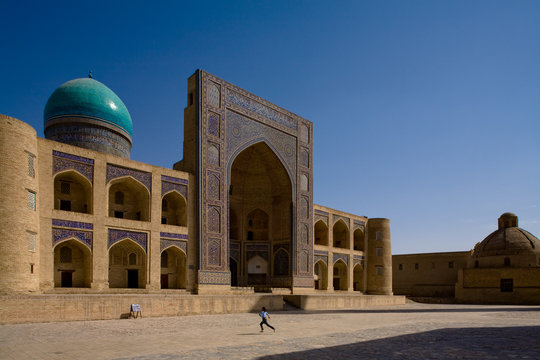 Uzbekistan, Bukhara, View of Po-i-Kalyan or Mir-i-Arab Madrassa temple 