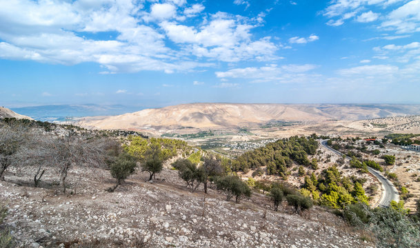 Jordan, View of towards Golan Heights at day