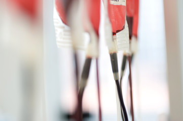 Close-up of blood bags