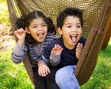 Twin Brother And Sister (4-5) Making Funny Faces