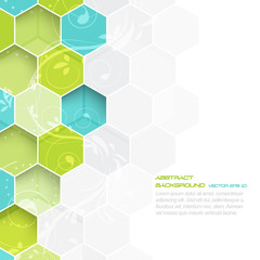 Abstract vector background with hexagonal and floral pattern