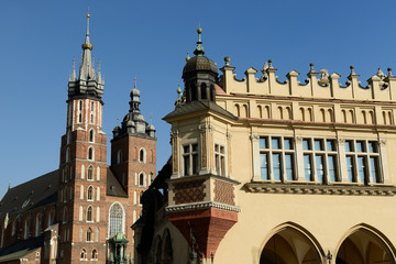 The view on the Draper's hall and the St Mary's church in Cracow