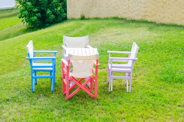 wooden table and chairs outside