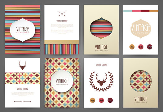 Set of brochures in vintage style. Vector design templates.