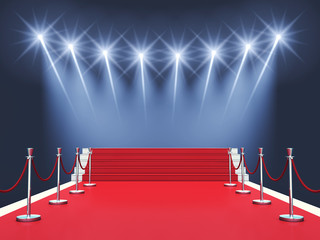 Red carpet event with spotlights , Award ceremony , Premiere - obrazy, fototapety, plakaty