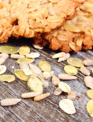Oatmeal cookies on wooden background