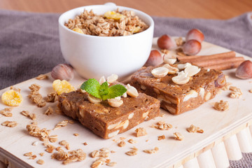 nut bar on wooden board,
