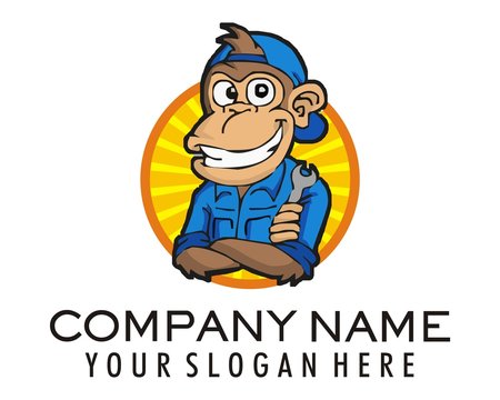 mechanic monkey character logo image vector