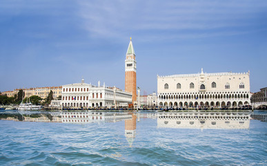 San Marco and Doge's Palace with reflection in Venice, Italy